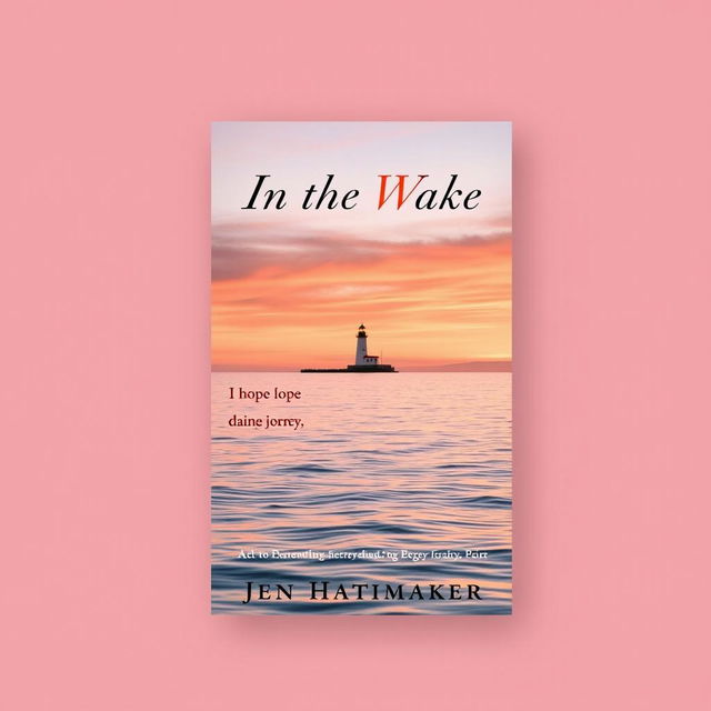 A visually striking book cover design for 'In the Wake' by Jen Hatmaker, featuring a distant lighthouse captured on a serene horizon