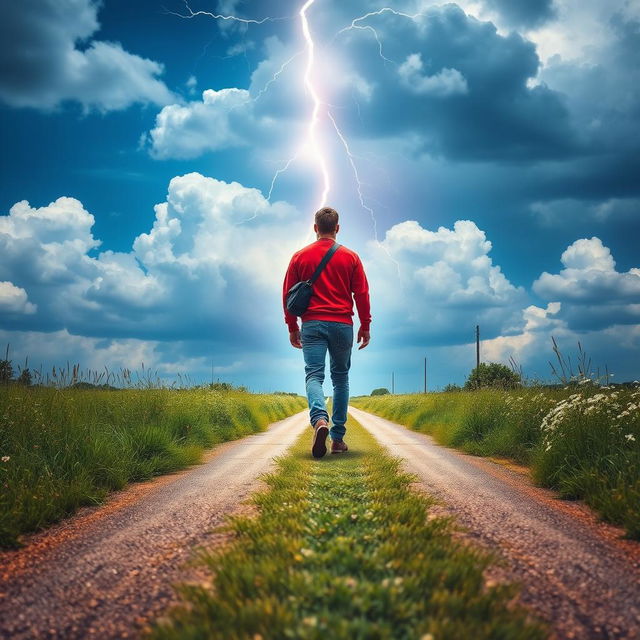 A vivid summer scene capturing lightning striking over a rural crossroad