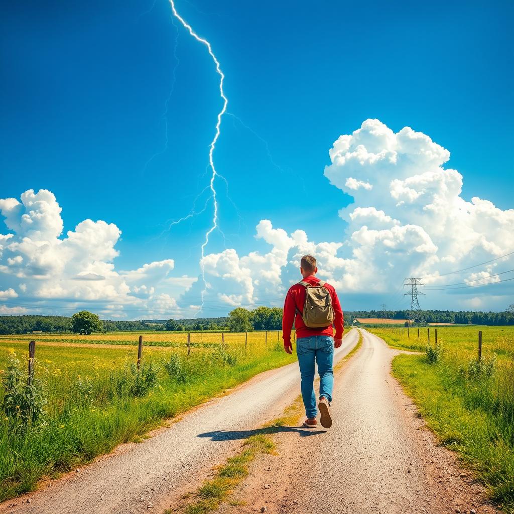 A captivating summer scene showcasing lightning in the heavens above a rural crossroad