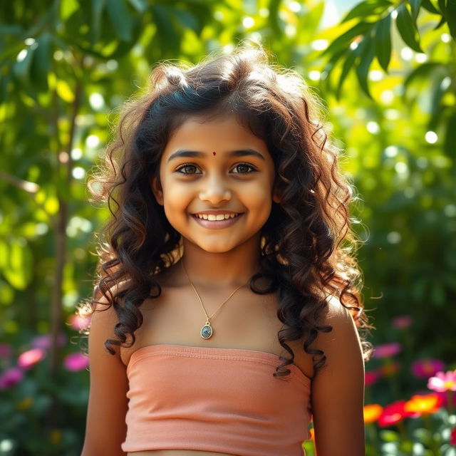 A beautiful Indian girl with curly hair, featuring a prominent mole on her chest