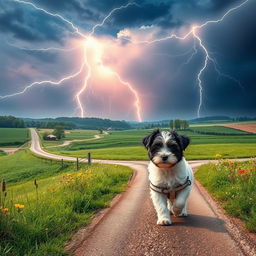 An enchanting summer scene with lively lightning in the heavens above multiple crossroads in the countryside
