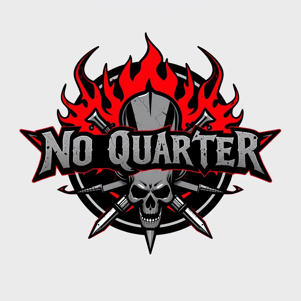 A bold and gritty logo for a hard rock band named 'No Quarter'