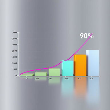 A digital illustration of a graph on a sleek background, featuring a line graph that steadily hovers at 50% on the Y-axis, and then showing a sharp step function increase, sharply rising to 90% in a dramatic fashion