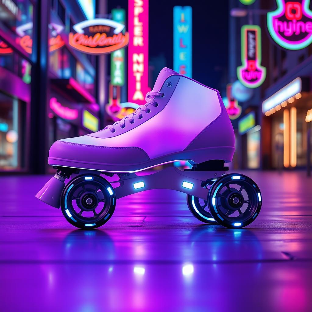 A low-speed speed skate designed like a shoe, featuring four wheels, with a sleek, modern design