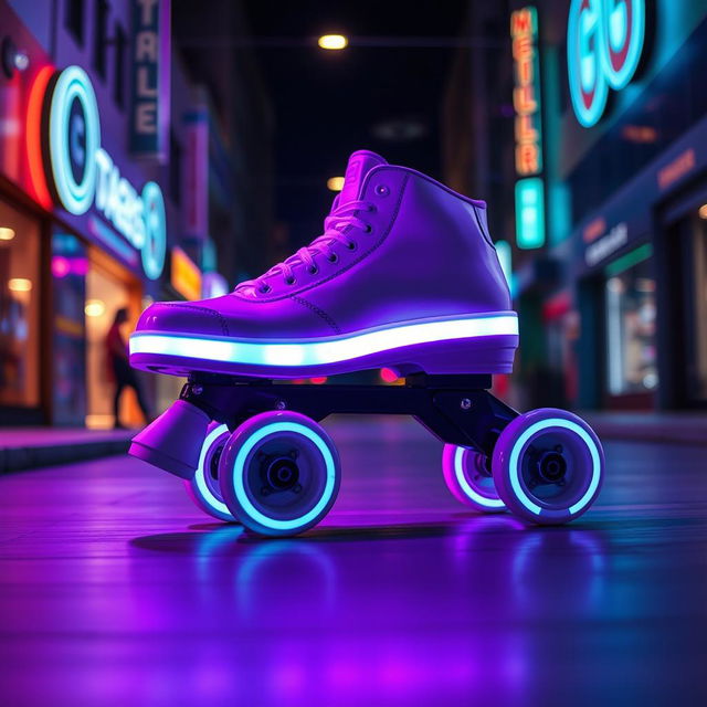 A low-speed speed skate designed like a shoe, featuring four wheels, with a sleek, modern design