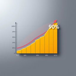 A digital illustration of a graph on a sleek background, featuring a line graph that steadily hovers at 50% on the Y-axis, followed by a sharp step function increase that dramatically escalates to 90% in a quick, vertical leap