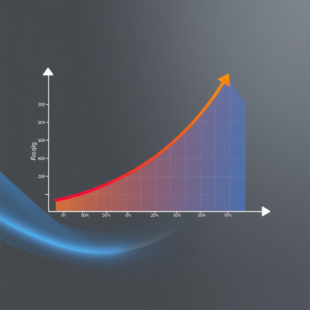 A digital illustration of a graph on a sleek background, featuring a line graph that steadily hovers at 50% on the Y-axis, followed by a sharp step function increase that dramatically escalates to 90% in a quick, vertical leap