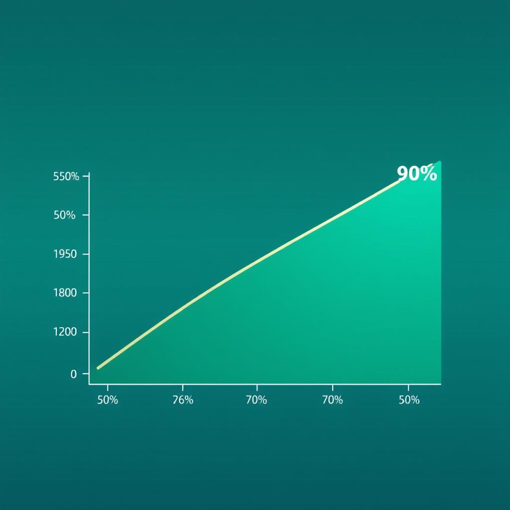 An Excel-style line graph featuring a smooth, flat gradient background that transitions into a steep upward jump in the line from 50% to 90%