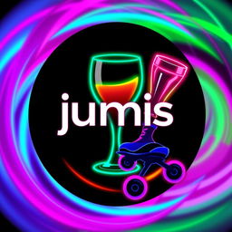 A vibrant, neon-colored round logo featuring the text 'jumis' in the center