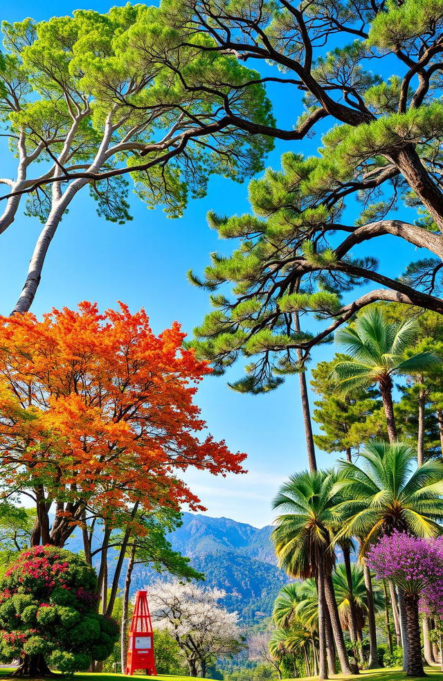 A stunning and diverse collection of trees, showcasing various species from around the world