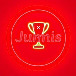 A vibrant, circular logo featuring neon red colors