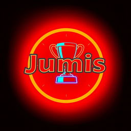 A vibrant, circular logo featuring neon red colors