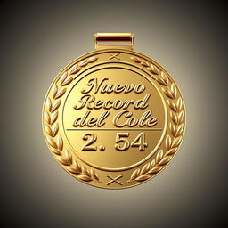 A gold medal design featuring the term 'Nuevo Record del Cole' artistically engraved on the front