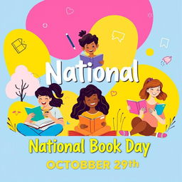 A vibrant and youthful poster celebrating National Book Day on October 29th