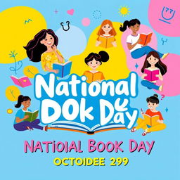 A vibrant and youthful poster celebrating National Book Day on October 29th