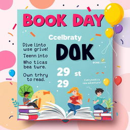 A vibrant and engaging poster design for a library to celebrate Book Day on October 29th