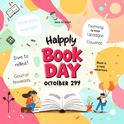 A vibrant and engaging poster design for a library to celebrate Book Day on October 29th