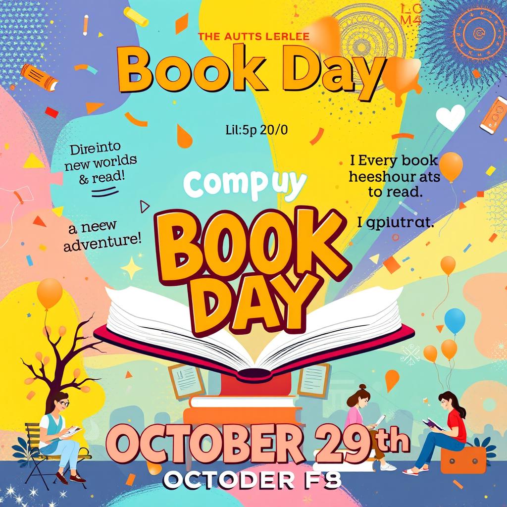 A vibrant and engaging poster design for a library to celebrate Book Day on October 29th