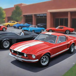 A vibrant cartoon book cover featuring a Mustang GT500 Shelby, a Bugatti Type 57 Atlantic, and a Ferrari 250 GTO.