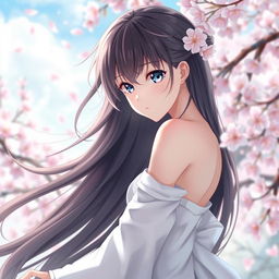 A detailed and artistic representation of an anime character in a beautifully composed scene