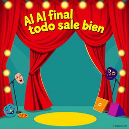A vibrant comedy theater poster for a fictional theater company titled "Al final todo sale bien"