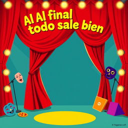 A vibrant comedy theater poster for a fictional theater company titled "Al final todo sale bien"