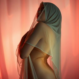 A sensual and artistic portrayal of a woman wearing a sexy jilbab, showcasing curves in an elegant yet provocative manner
