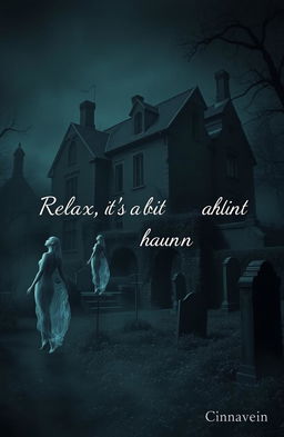 An old, eerie mansion looms in the darkness of the night, with crumbling stone walls and overgrown weeds