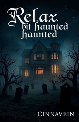 An old, eerie mansion looming in the dark night, shrouded in mist, with a nearby cemetery featuring crumbling tombstones and twisted trees casting shadows