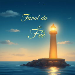 A book cover design for a devotional titled 'Farol da Fé', featuring a serene lighthouse illuminating the night sky with a warm light, symbolizing guidance and hope