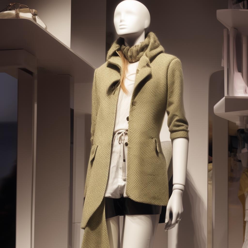 Generate an image of the latest fashion trends for the current season, showcasing an outfit on a mannequin.