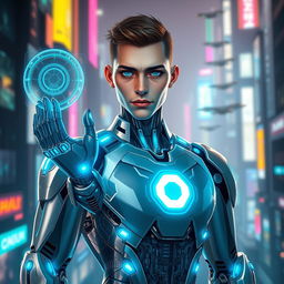 A futuristic cyborg named George, incorporating advanced Propylon technology