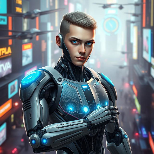 A futuristic cyborg named George, incorporating advanced Propylon technology