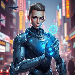 A futuristic cyborg named George, incorporating advanced Propylon technology