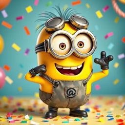 A whimsical interpretation of a Minion character engaged in a playful and humorous scene