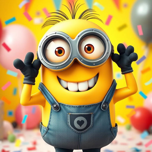 A whimsical interpretation of a Minion character engaged in a playful and humorous scene