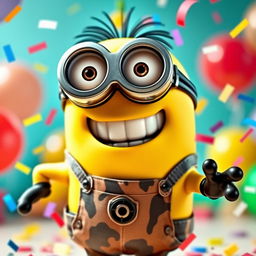 A whimsical interpretation of a Minion character engaged in a playful and humorous scene