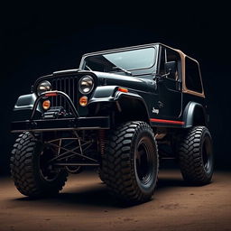 A dark background featuring a 1978 black Jeep CJ5 in an off-road setting