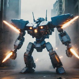 Generate an astonishing transformation scene where a sleek airplane morphs into a giant Mecha robot. The scene is intense, showcasing mechanical parts shifting, twisting, and realigning amidst sparks and gleams