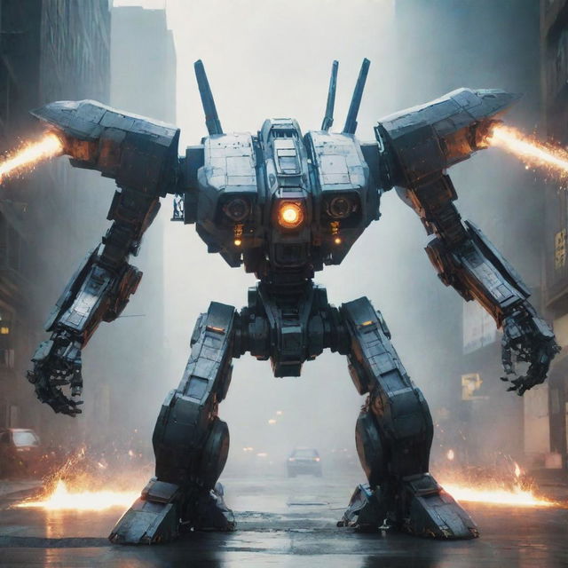 Generate an astonishing transformation scene where a sleek airplane morphs into a giant Mecha robot. The scene is intense, showcasing mechanical parts shifting, twisting, and realigning amidst sparks and gleams