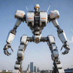 Illustrate a captivating transformation where an Airbus jetliner morphs into a towering Mecha robot. The image should display the machine details and portray an electrifying transition from plane to robot