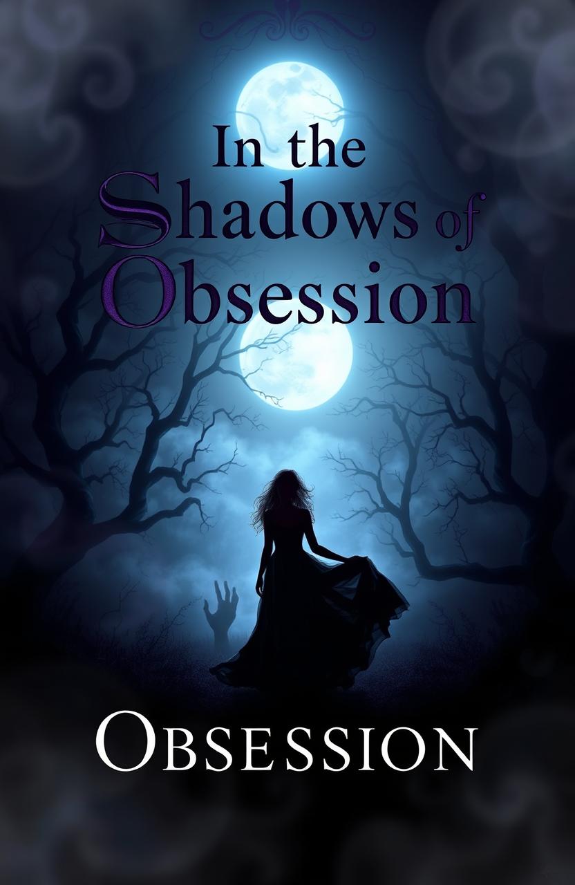 A dark romance book cover design for 'In the Shadows of Obsession'