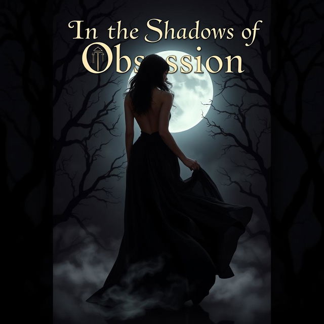 A captivating dark romance book cover design for 'In the Shadows of Obsession'