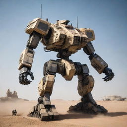 A heavily fortified tank elegantly transforming into a towering, robust Mecha, showcasing complex mechanical components reflecting the essence of its tank origin