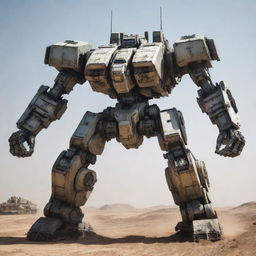 A heavily fortified tank elegantly transforming into a towering, robust Mecha, showcasing complex mechanical components reflecting the essence of its tank origin