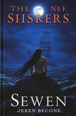 A dark and mysterious book cover featuring an ancient ship sailing under a night sky illuminated by a bright full moon