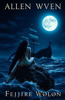A dark and mysterious book cover featuring an ancient ship sailing under a night sky illuminated by a bright full moon