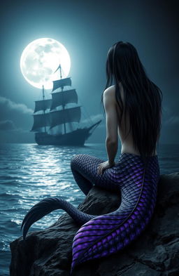 A dark and mysterious book cover featuring an ancient ship sailing on a moonlit night