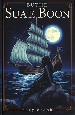 A dark and mysterious book cover depicting an ancient ship sailing through a moonlit night