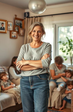 A heartfelt portrayal of a woman embodying strength and love, showcasing her as an adoring mother and devoted wife